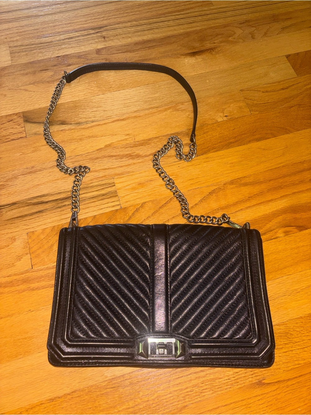 Rebecca Minkoff Black Quilted Chevron Chain Crossbody Bag